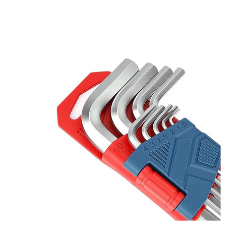 Heavy Duty 9Pcs Hex Key Set With Ball End Design, Long Arm Wrench Kit For Versatile Repair Jobs That Make Bending And Tightening Tasks A Total Breeze., 9-piece metric hex keys in holder, 1.5-10mm, steel