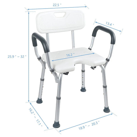 Dimensions of Adjustable Shower Chair With Tool Free Assembly For Spa Bathtub Lift Bench Portable White Bath Seat