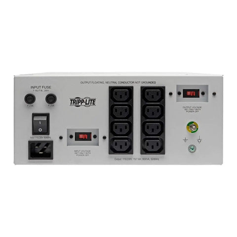 Rear view of Hospital-Grade Isolation Transformer Dual Voltage 115-230V 1800W With 8 IEC C13 Outlets Workhorse Power Hub
