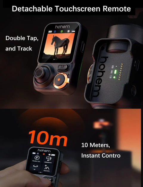 Detachable touchscreen remote for Smartphone Gimbal Stabilizer With 3 Axis Stabilization, Magnetic AI Tracker, 10m range