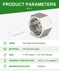 No Sweat 304 Stainless Steel Hex Reducer Adapter For Heavy Duty Plumbing 1-1/4 Inch Npt Female To 1 Inch Npt Male Threaded Fitting with specifications