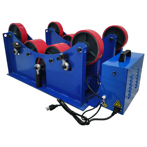 Beefed Up Pipe Rotary Welding Positioner With Digital Speed Control For Auto Welding Equipment And Tank Turning Supports 2.75 To 47.24 Inch Pipes 6600 Lb Capacity Heavy Duty Rollers, blue with red rollers and control box