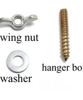 Image of wing nut, washer, and hanger bolt from Eight Pack Galvanized Hanger Bolts With Wing Nuts And Flat Washers Set.
