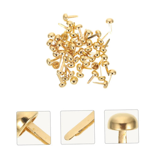 100 Piece Decorative Tacks And Miniature Nails For DIY Crafting Go To Fasteners Jewelry Box Projects Paper Clips For Photos Cards And More Durable Wear Resistant Brads For Scrapbooking And Home Decor, shown in gold with close-up views