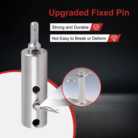 Heavy Duty Stainless Steel Trailer Jack Drill Adapter Fits 1 Inch Jack Shaft With 1/2 Inch Socket Quick Swap Design close-up of fixed pin.