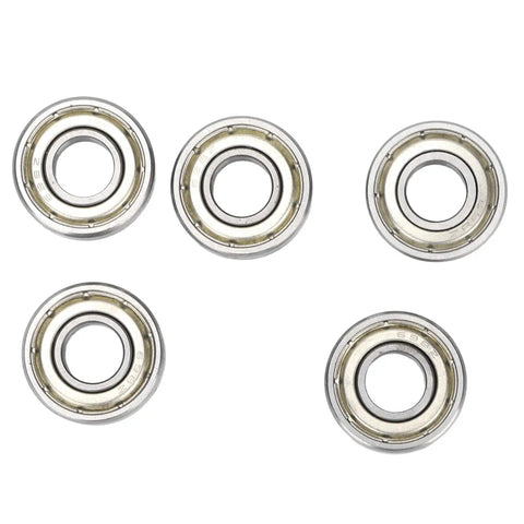 Super Fast Deep Groove Ball Bearings 698Z 10 Pack, Double Sealed, showing five steel ball bearings with a shiny surface.