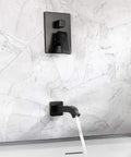 Shower Faucet With Tub Spout In Oil Rubbed Bronze Wall Mounted Rainfall Shower Head And Handle Set Tub And Shower Trim Kit With Rough In Valve For A Durable Modern Bathroom Shower System showing water flow from tub spout