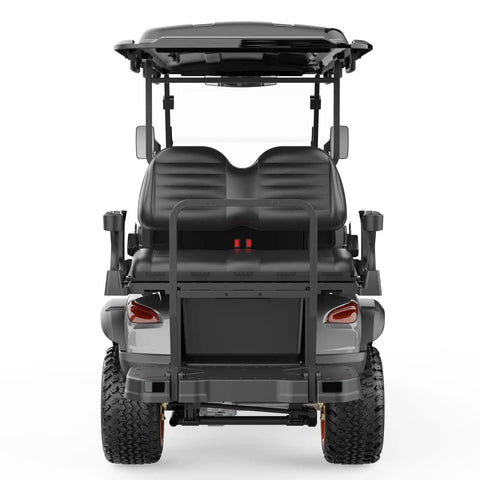 Rear view of Battle Ready Six Seater Electric Shuttle Golf Cart showcasing spacious seats and sturdy design.