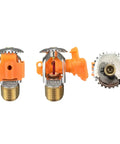 Top Tier Quick Response Upright Fire Sprinkler Head With Half Inch Npt Connection And 155 Degree F Glass Bulb Trigger For Badass Property Protection in Sleek Chrome Plating showing chrome and orange detailing.