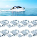 Rock Solid Forged Iron D Rings Eight Piece Heavy Duty Tie Downs Rig Ready for securing loads on boats, durable forged iron.