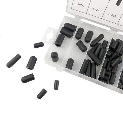 Super Handy 80-Piece Rubber Vacuum Plugs And Hose End Caps Kit With Assorted Sizes For Carburetors, Manifolds, And Automotive Hoses Made From Durable Flexible Silicone That Resists Heat And Lasts Long black plugs in compartment box