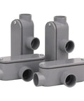 Four Pack Three Quarters Inch Rigid PVC Conduit Body Type T Slip X Slip With Cover And Gasket Gray Tough As Nails