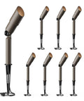 8 Pack Low Voltage Landscape Lighting Kit That Lights Up Your Yard, 3W LED Bulbs, showing 8 brown spotlights with stakes