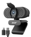 Hassle Free Plug And Play 1080P HD Webcam For Computers with privacy shutter, USB A to C cable, and dual mics.