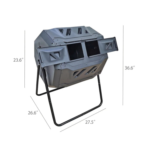 42 Gallon Black Outdoor Garden Compost Tumbler Bin With Dual Chambers Rotating For Continuous Composting And Yard Waste Fully Assembled Easy Setup No Tools Needed Durable Construction