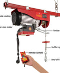 Heavy Duty Electric Hoist Winch With Remote Control Industrial Cable Crane Lift 150Kg 510W Copper Motor Steel Pulley setup with remote.