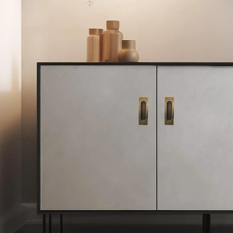 Slick And Hella Sturdy 4.7 Inch Rectangle Recessed Door Handles With Comfortable Oval Finger Flush Pulls For Barn And Sliding Pocket Doors Rust Resistant Stainless Steel Set Of Two on a cabinet.