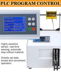 Dead Simple Automatic Twist Tie Machine With Five Shiny Gold Metallic Wire Rolls showing PLC program control display for quick bundling.