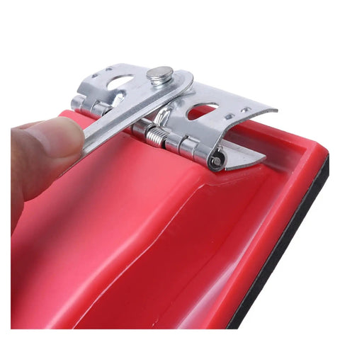 Close-up of Rectangle Sandpaper Holder With Secure Metal Clips locking grit paper tight for smooth sanding.