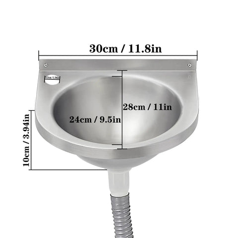 Wall Mounted Stainless Steel Hand Wash Basin For Small Spaces, A Real Space Saver, Durable 304 Stainless Sink, 30x28x10 cm dimensions