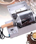 Pro Level Big League Automatic Coffee Bean Roaster Featuring Stainless Steel Drum And Electric Heating Element Top Shelf with coffee beans in the roasting drum.
