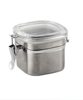 Solid Heavy Duty Stainless Steel Coffee Canister With Tight Snap Buckle And Wide Mouth Design, square jar with clear lid for storage.