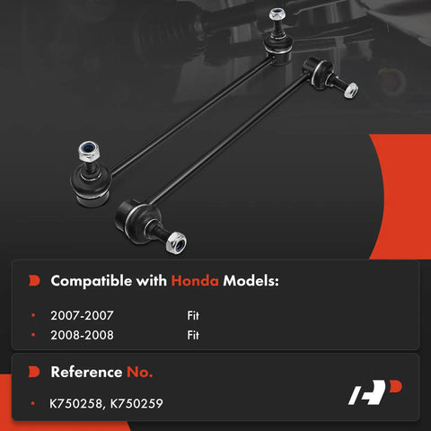 Front Sway Bar Links For Honda Fit 2007 2008, 2 Pack, heavy-duty steel, black color, shown with compatibility details.
