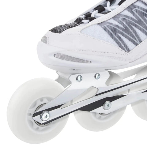 Close-up of inline skate with Light Up Inline Skate Wheels 64mm Dope Rainbow LED Replacement Wheels With ABEC-9 Bearings