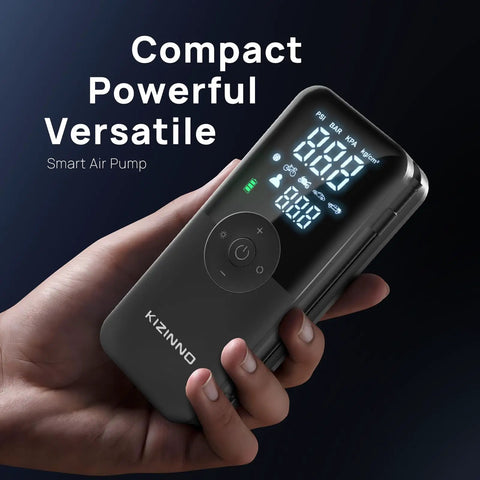 On The Go Portable Electric Bike Pump With Digital Pressure Gauge For Bike E-Bike And Motorcycle Ultra Lightweight One Pound Inflator With Built In Hose And Valve Storage Quick 150 PSI Presta And Schrader Compatible