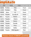 Compatibility chart for Wheel Hub Bearing Assembly 510070 Pair Front and Rear with listed car models and years.