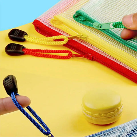 Slick Clear Plastic Zipper Document Bags Pack of Fifteen in Five Bright Shades With No Sweat Closure and Handy Wrist Loop for Receipts Checks Paperwork and All Your Gear with vibrant zipper pulls