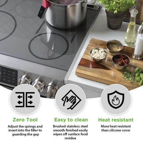 Stainless Steel Stove Gap Filler Between Counter And Range Edge, Heat Resistant, Easy To Clean, Brushed Black Finish, 1 Pair