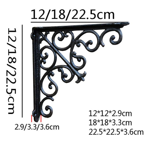 Built Tough Heavy Duty Cast Iron Wall Shelf Brackets Rust Proof 90 Degree Corner Braces 12/18/22.5cm sizes for sturdy support.