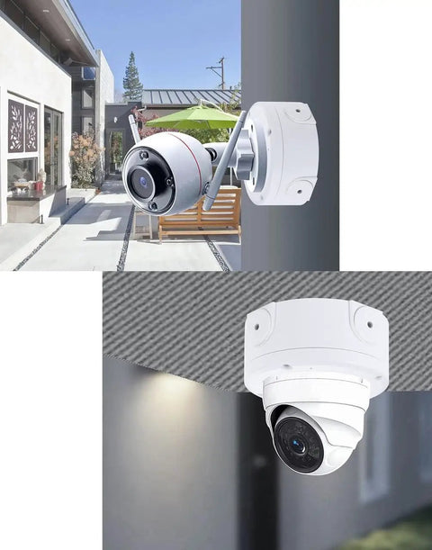 Universal Plastic Junction Box For Bullet And Dome IP Security Camera Mounts, White, Four Pack, installed outdoors