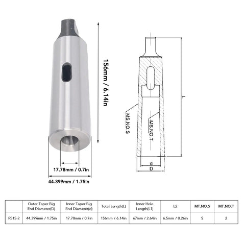 Rock Solid C45 Steel Taper Drill Sleeve And Taper Shank Adapter For Heavy Duty Machine Shops, showing dimensions and details.