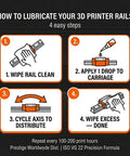 Instruction for lubricating 3D printer rails with Top Notch 3D Printer Oil For Linear Rails ISO VG 22 With 30ml Needle Tip Bottle