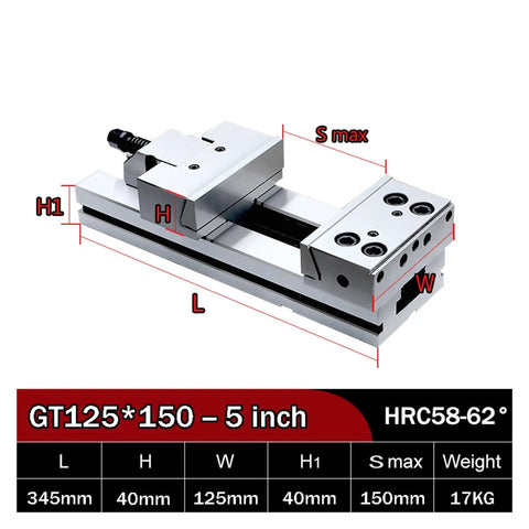 Heavy Gauge 5 Inch Bench Vise With Wide Jaw Opening And Rock Solid Clamping Force For Cnc Machining Centers and Workshop Fixtures.