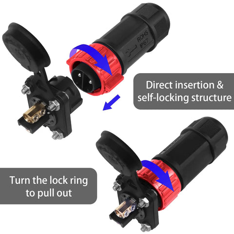 Beefed Up Trolling Motor Plug And Receptacle Set For 12V 24V 36V And 48V Boats, Waterproof Marine DC Power Connector Kit with self-locking design