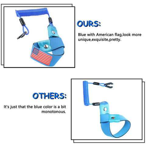 Universal Kill Switch Lanyard For Yamaha Jet Ski And WaveRunner Replacement EW2-68348-00-00 Blue With US Flag Wrist Strap Tether, Hooks Up With WaveRunner WaveVenture WaveRaider WaveJammer WaveBlaster FX Series And Marine Outboard Motors
