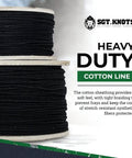 Unglazed Cotton Tie Line With Polyester Core For Theatrical Props, Decor, Cable Management, And Hunting, Weatherproof Tie Down Rope, 1/8 In X 3000 Ft, Black spools displayed