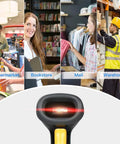 Handheld USB 2D Barcode Scanner Wired Plug And Play Automatic QR Code Reader With Long USB Cable in various retail settings