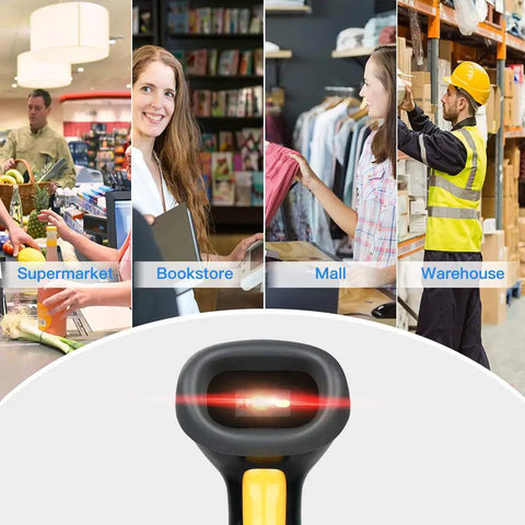 Handheld USB 2D Barcode Scanner Wired Plug And Play Automatic QR Code Reader With Long USB Cable in various retail settings