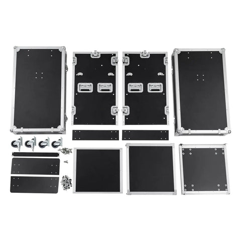 Heavy Duty 14U PA DJ Rack Mobile Audio Cabinet Dual Side Left And Right Panels Rugged Plywood Build disassembled view