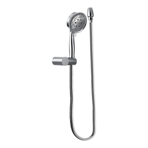 Four Function Eco Performance Handheld Shower With 69 Inch Hose And Wall Bracket, chrome finish, side view