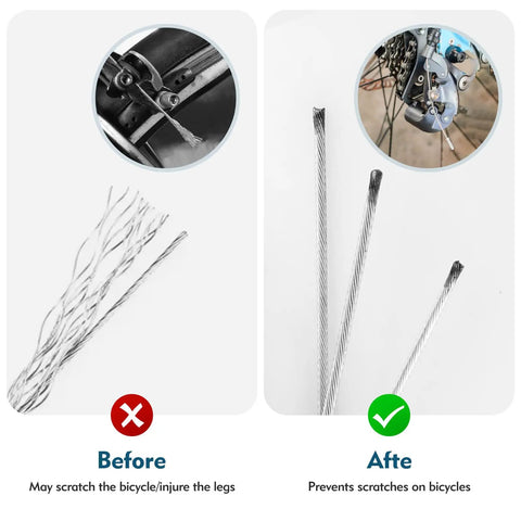 Comparison of unraveled and smooth end cables from Premium Zinc Coated Bike Brake Cable Kit With Caps Set Includes 110cm And 150cm Cables