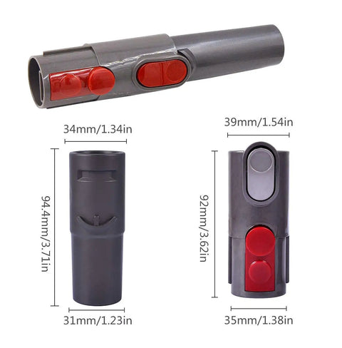 Replacement Vacuum Cleaner Attachments Kit Not OEM Grab N Go Compatible With V11 V10 V8 showing adapter dimensions.