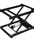 Wortat Electric Scissor Lift Table With Wireless Remote For Heavy Duty DIY Raising Loads, adjustable height sturdy black metal platform.