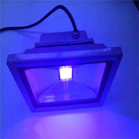 Badass 300W UV LED Curing Lamp Straight Shooter For Fast Cure Resin And PCB Solder 365nm 395nm 405nm Wavelength close-up view with glowing LED.