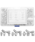 Top Notch 115 Piece Steel Zerk Grease Nipple Fittings Assortment Kit Featuring Straight And Angled M6 M8 M10 Sizes With Smart Spring Sealing for case display
