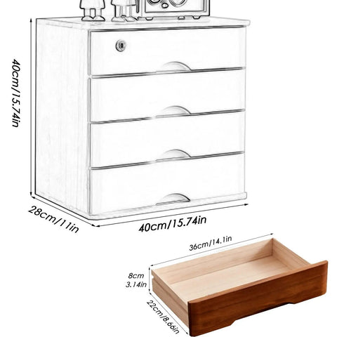 Solid Wood Desktop File Cabinet With Lock Four Layer Organizer dimensions and drawer detail